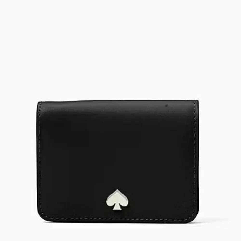 Kate Spade Nadine Slim Card Holder Black Smooth Leather Small Bi-fold Wallet